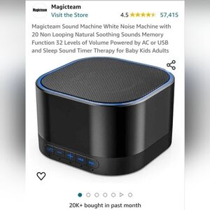Top-rated Magicteam white noise sound machine, black, approximately 3x3x2"